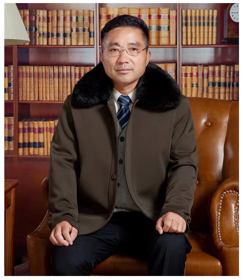 中老年尼克服男中长款爸爸装棉袄獭兔毛内胆皮