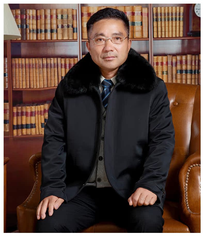中老年尼克服男中长款爸爸装棉袄獭兔毛内胆皮