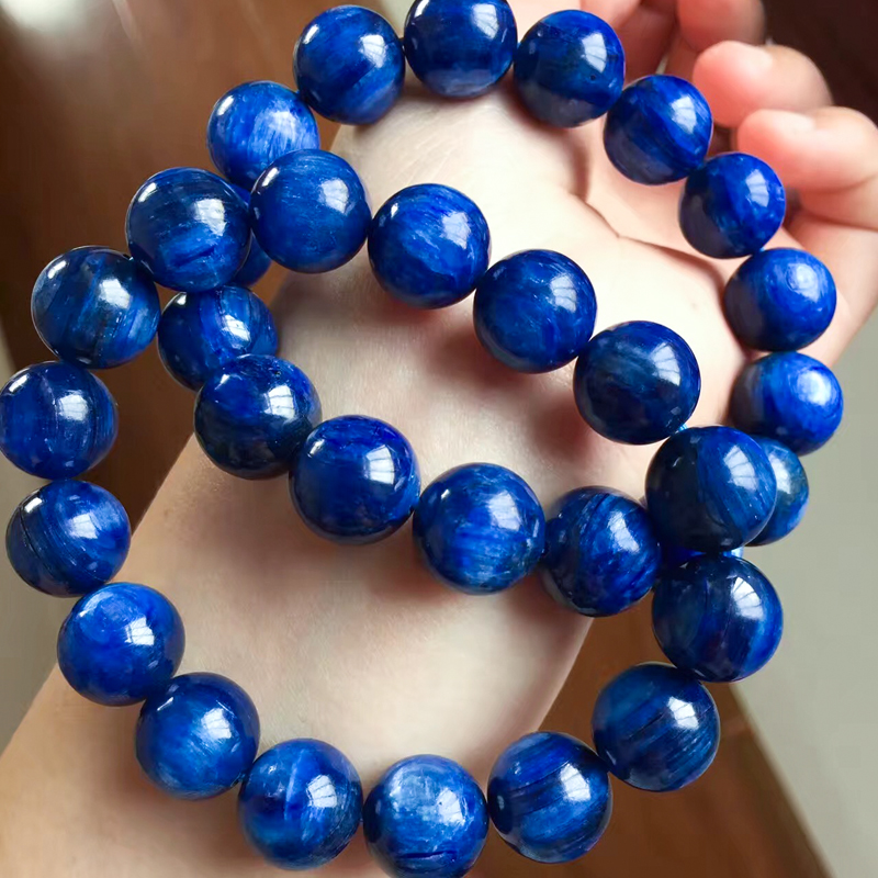 天然正品蓝水晶 猫眼效应蓝晶石手链女款蓝发晶蓝绒晶单圈手串