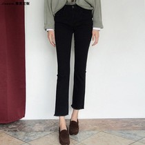 Korean black trumpet jeans girl 2022 spring loaded with new high waist loose and thin nine points small micro-la