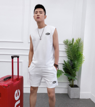 Summer sleeveless T-shirt suit men Korean trend boys sports and leisure vest waistcoat shoulder loose handsome two-piece set