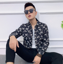 Coat mens spring and autumn thin Korean version of slim handsome print jacket spirit guy Tide brand Joker casual jacket men
