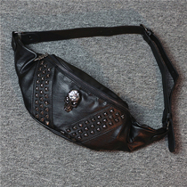 Mens chest bag Korean version of the tide 2019 new rivets fashion mens shoulder satchel bag hanging bag summer casual mens fanny pack large size