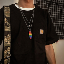 Korean wild building block pendant Male personality rainbow bungy necklace female tide hip-hop hiphop couple net red jewelry