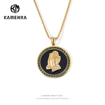 Carmen European and American trend brand necklace Mens personality prayer hand pendant female hip-hop hiphop titanium steel jewelry