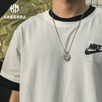 Japan and South Korea tide brand necklace men and women simple fashion solid hollow smiley face pendant personality couple sweater chain hanging jewelry
