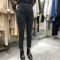 Large size black thin velvet jeans 200 pounds female fat MM straight jeans autumn and winter high waist thin fleece pants