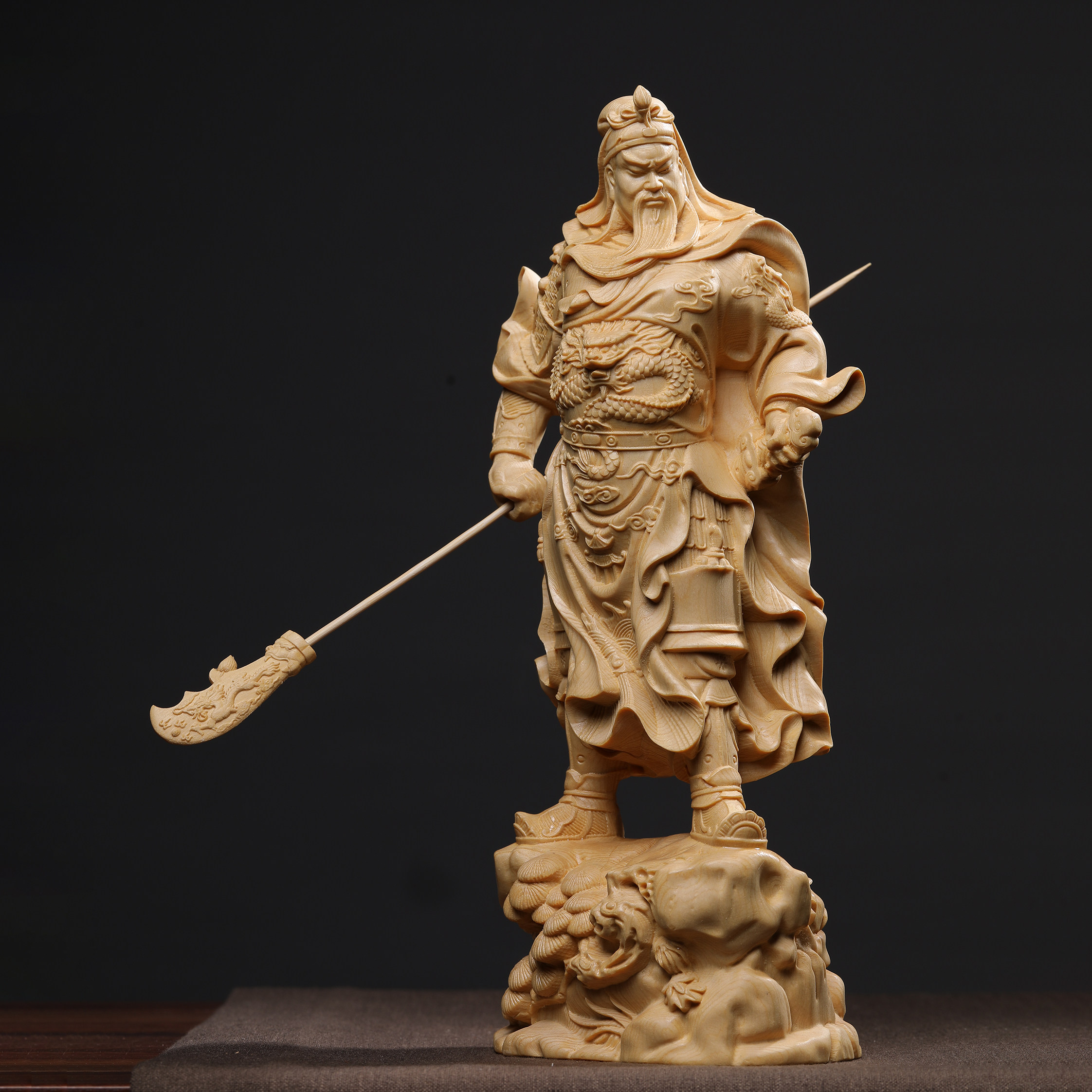 黃楊木手工關公擺件檜木雕武財神神像莆田木雕收藏品新中式家居裝飾木雕