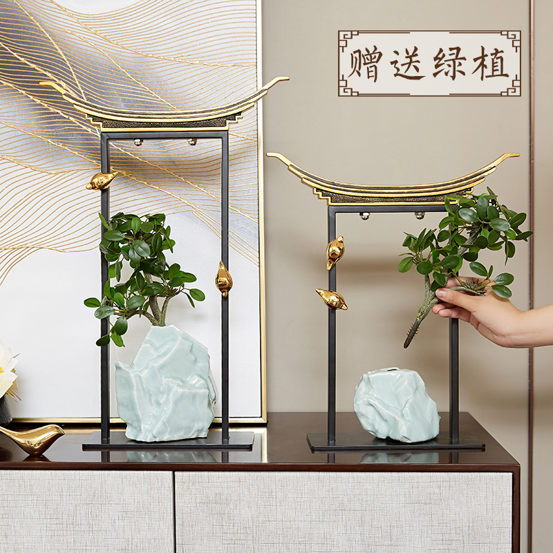 New Chinese style building furnishing articles ceramic green plant vase sitting room household soft outfit zen adorn article study edge ark, handicraft