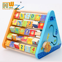 Wooden meatballs childrens educational toys Wooden early education five-sided learning rack number letter cognitive arithmetic calculation rack