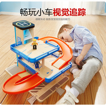 Tebaoer wooden childrens simulation multi-storey parking lot model educational toy assembly car rail car set