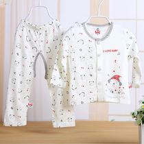 Baby pair buttoned with long sleeves open range pure cotton beginner baby Summer thin style suit children lingerie pyjamas air conditioning suit