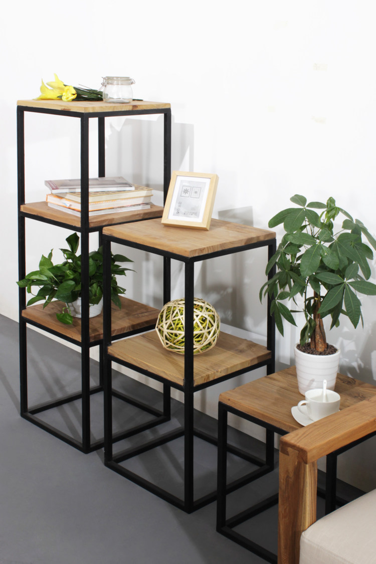 美式铁艺实木落地式多层花架客厅阳台创意高脚花几室内简约置物架_7折