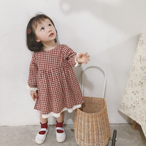 Children's plaid dress 2023 new long-sleeved flamboyant girl baby super fairy princess skirt