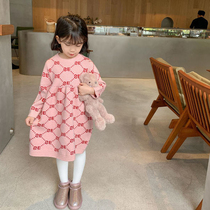 In the early and autumn 2022 girls with long-sleeved sweaters baby girl baby Korean version of pure-colored princess skirt children fashion dress