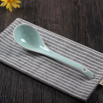 Chinese Qing porcelain large soup spoon cooking spoon shovel ceramic porridge spoon long handle home big number lotus spoon