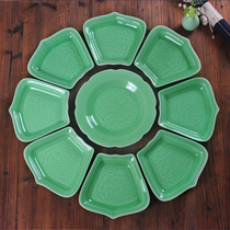 Longquan celadon plate set creative dish deep plate plate dish ceramic platter household tableware Chinese style 9-piece set