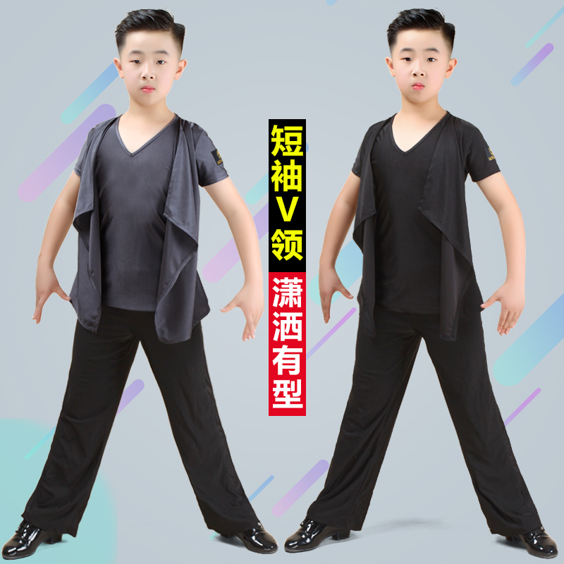 Child Male Latin Dance Dress Suit Boy Boy Boy Boy Boy Toddler Short Sleeve Practice Blouse Match Suit Spring Summer Season