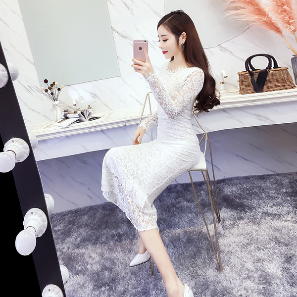 Fishtail lace dress slim pack hip sexy party evening dress