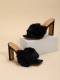 2022 new fashionable woolen slippers outdoor slim thick heels large square head comfortable women's shoes 35-42