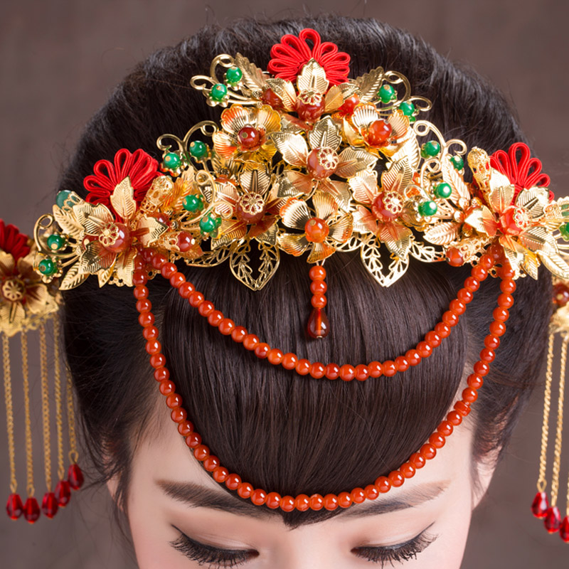 yulianshang xiuhe clothing headdress, bridal phoenix crown, chinese wedding dress, dragon and phoenix gown, step by step accessories