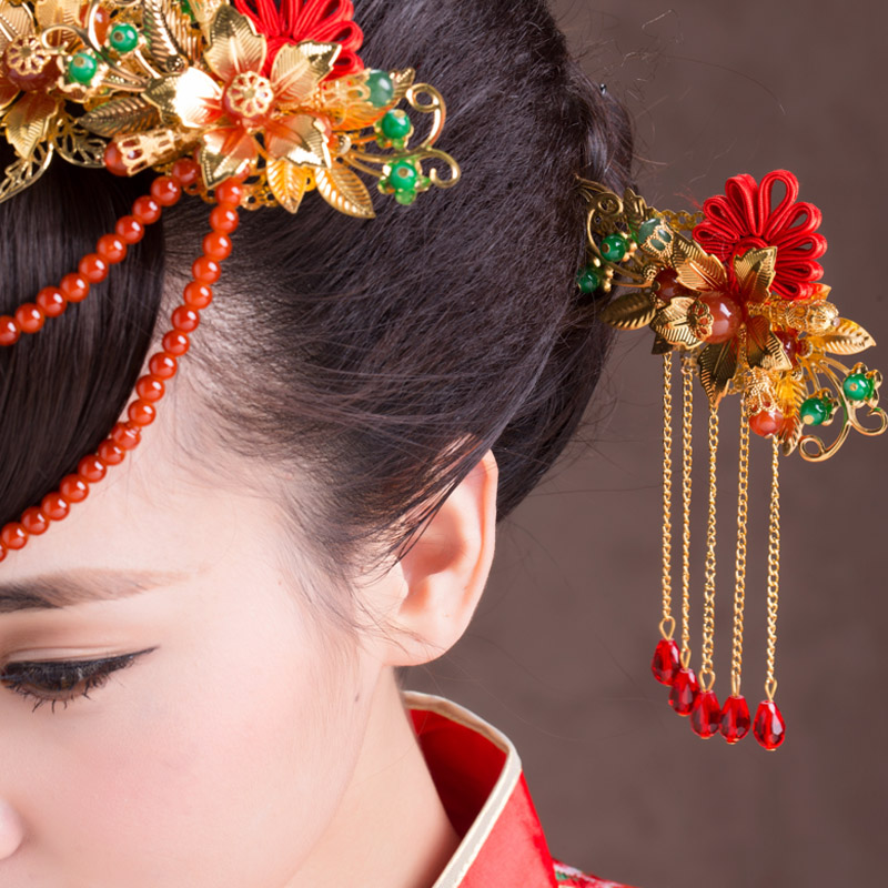 yulianshang xiuhe clothing headdress, bridal phoenix crown, chinese wedding dress, dragon and phoenix gown, step by step accessories