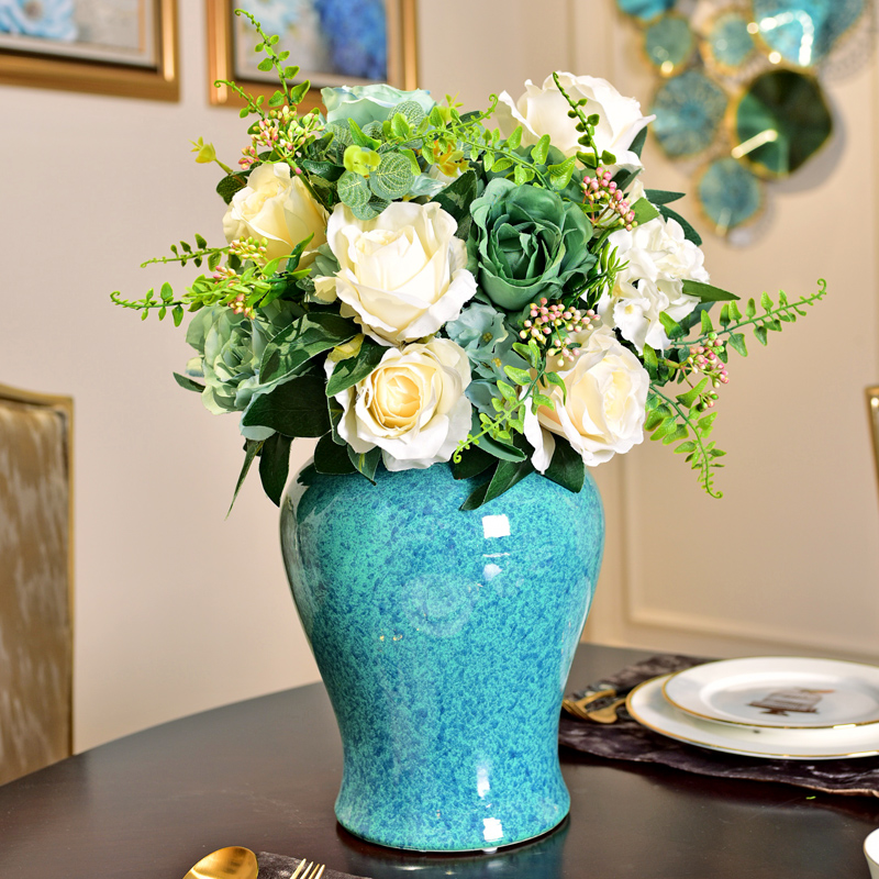 New Chinese style classical monochromatic glazed pottery porcelain vase furnishing articles sitting room household soft outfit floral suit large vases, furnishing articles