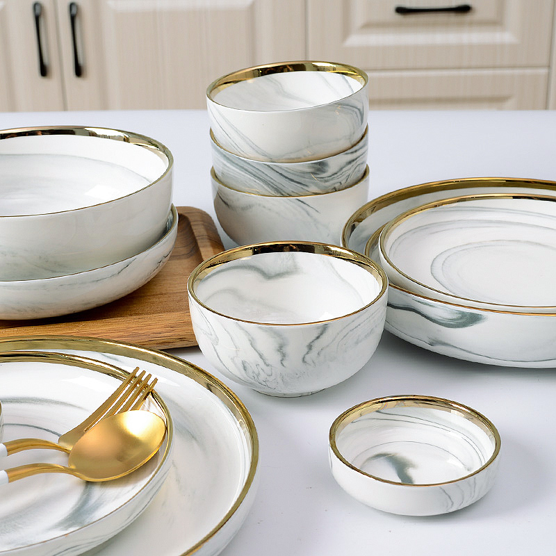 Modern Nordic contracted in up phnom penh, imitation marble ceramic tableware dishes a soup bowl ou bowl dish suits for