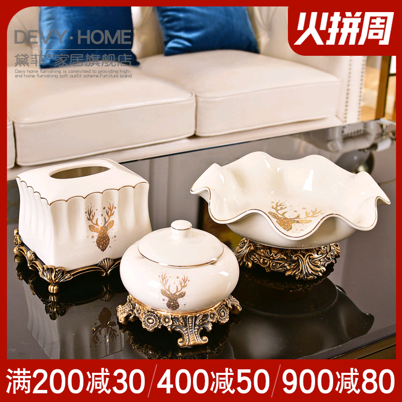 American light three key-2 luxury ceramic bowl suit I and contracted sitting room tea table ashtray tissue box decorative furnishing articles