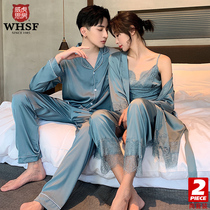 2 sets of price lovers sleepwear spring autumn style long sleeves women cute sexy one woman ice silk summer mens home clothes