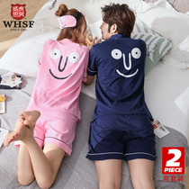 2 sets of price couple pajamas summer womens short sleeve cotton two-piece set Korean cartoon cute smiling face mens home clothes