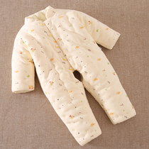 Baby clothes autumn and winter clothes baby handmade cotton jumpsuit newborn thick warm open crotch cotton clothes