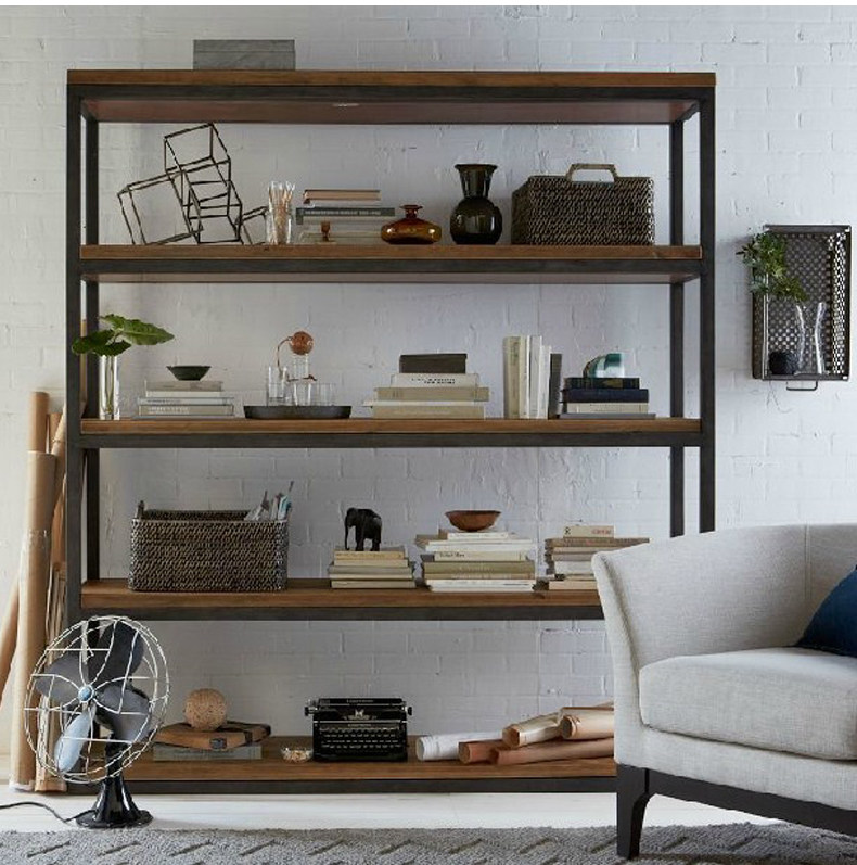 厨房实木层板收纳搁物架美式复古客厅多层架