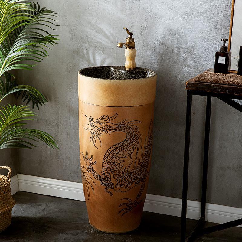 Ceramic column type lavatory sink basin one is suing courtyard floor type simple wash basin, small family