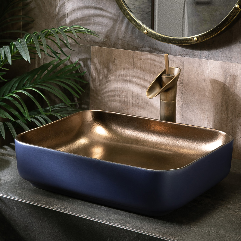 Gold in blue in the Nordic outside the stage basin ultrathin ceramic toilet lavabo single household lavatory contracted basin