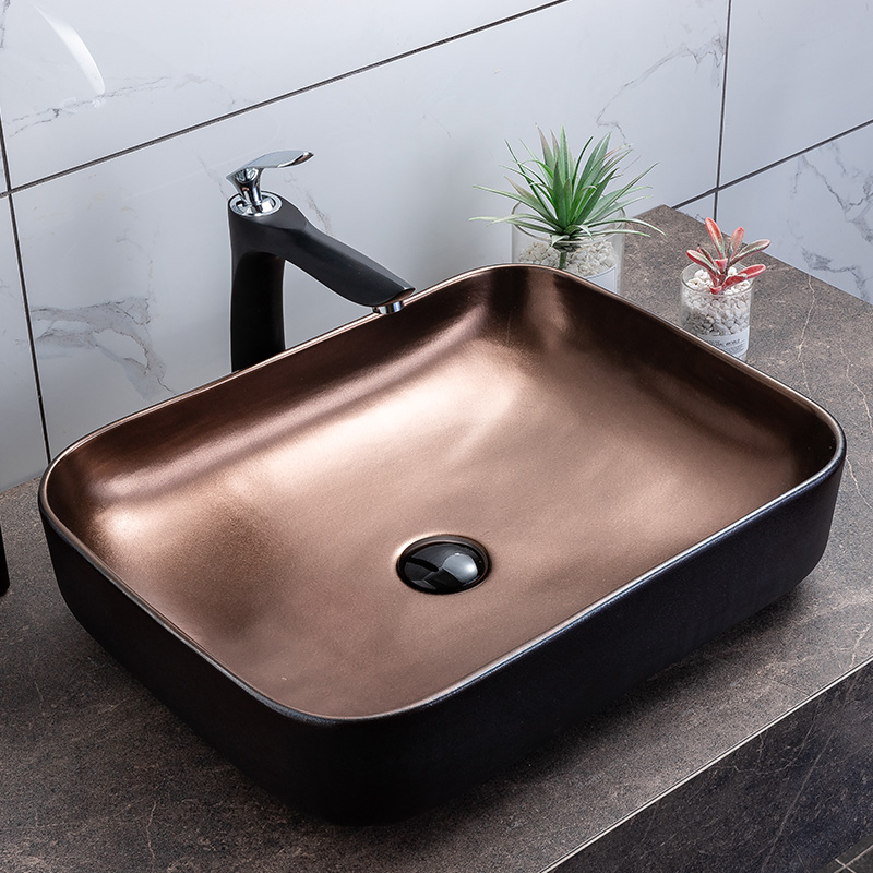 In gold, black art square toilet stage basin on its outside lavatory sink basin of single household ceramics