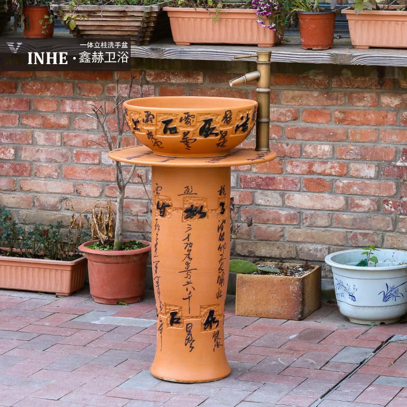 The sink carved hand - made ceramic basin pillar type commode pool one floor balcony art basin of vertical column
