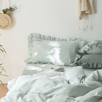 ins net red teenage girl lace embroidery washed cotton four pieces of student dormitory pure cotton full cotton linen bed hat quilt cover