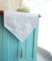 Imported light gray double satin crystal tassel table flag French gold thread embroidery lace model room tablecloth