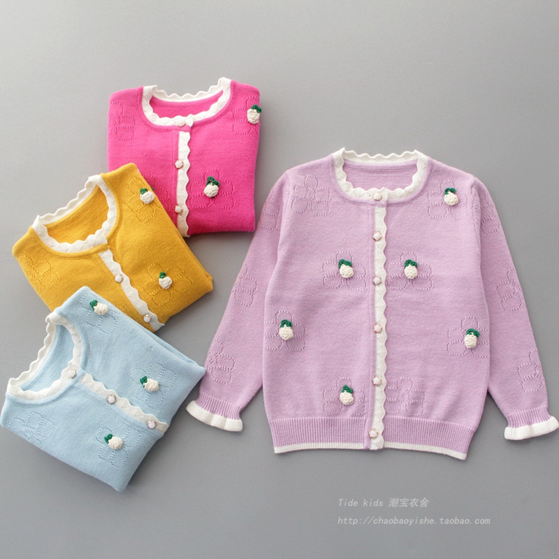 Children's clothing spring clothing 2020 new children's round neck sweater baby girl Korean version outside sweater cardigan coat