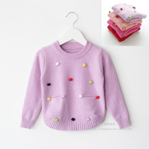 Childrens clothing autumn and winter clothing 2021 new Korean version baby girl color ball round neck bottoming sweater sweater childrens knitted sweater