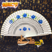 White double-sided Spanish Wing Chun group Dance fan walking show dancing female fan big red good opening and closing folding fan pure hand