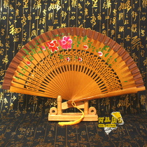 Spanish double sided folding fan large red flat female fan wood slats Painted Fan Qipao Show Fan Show Fan Gift Fan