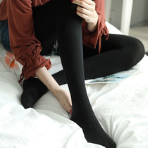 Autumn and winter high-end luxury pantyhose Japanese wool cashmere wheat vertical bar Diamond Leggings leggings socks women
