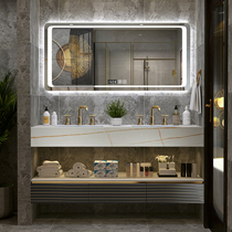 Rock board Oak pure solid wood modern light luxury style bathroom cabinet Net red toilet wash set high-end sink