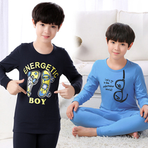 Childrens autumn clothes Autumn pants set Pure cotton all boys middle and large childrens thermal underwear Youth home clothes 12-15 years old