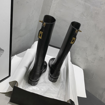 (Off-season clearance)Genuine Leather British knee boots Knight boots show thin high boots Winter zipper boots