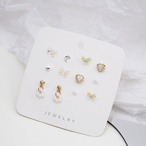 Silver needle Japan-ROK Cardress suit mix with small ear nail female transparent acrylic color butterfly cat eye loving earrings