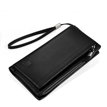 Men Business Handheld bag genuine leather zipper Money clip Bull Leather Bag Long Purse Casual Hand Grip Bag