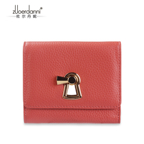 Zordenne Short Section Woman Genuine Leather Wallet Coin Zipped Multifunction Lock Triple Fold Lady Leather Wallet Small Wallet